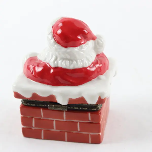 Vintage Department 56 Porcelain Hinged Trinket Box Santa Chimney