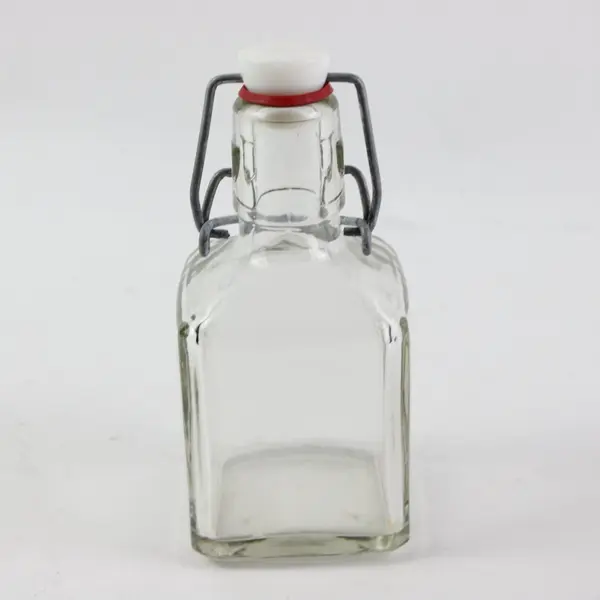 Lot of 3 Bormioli Rocco Clear Square Glass Swing Top Bottles White Stoppers