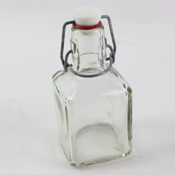 Lot of 3 Bormioli Rocco Clear Square Glass Swing Top Bottles White Stoppers