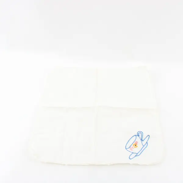 Vintage White Cotton Hand Embroidered Teacup Napkin Handkerchief