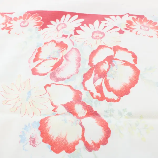 Vintage  Red and White Floral Table Runner Dresser Scarf 38 x 14.5