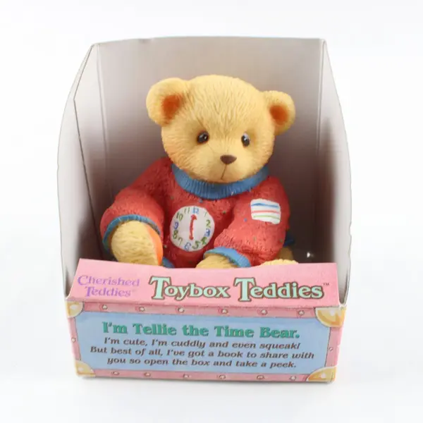 Enesco Cherished Teddies Toybox Teddies Tellie the Time Bear Squeak Toy