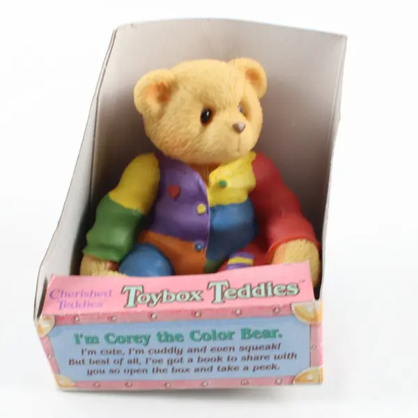 Enesco Cherished Teddies Toybox Corey the Color Bear Squeaks w/ Box