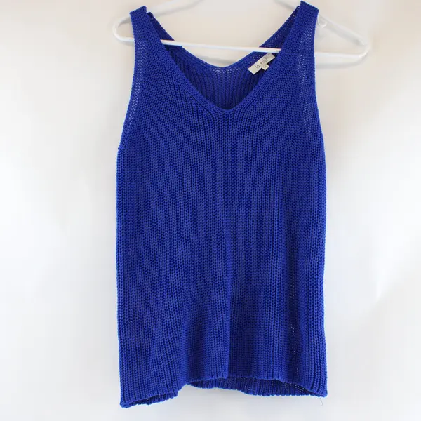 La Miel Blue Knit Crochet V-Neck Tank Top Size Medium