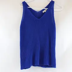 La Miel Blue Knit Crochet V-Neck Tank Top Size Medium