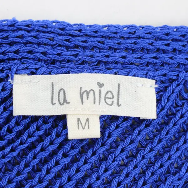 La Miel Blue Knit Crochet V-Neck Tank Top Size Medium