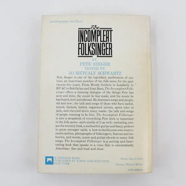 The Incomplete Folksinger by Pete Seeger Paperback 1972