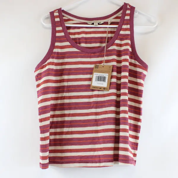 Toad & Co Boundless Jersey Scoop Violet White Orange Striped Tank Top Medium 