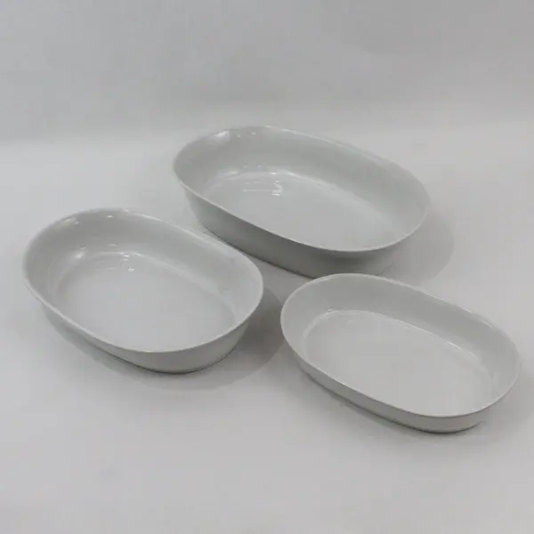 Lot of 3 White Ceramic Oblong Serving Dishes Platters 9 10.5 12.5"