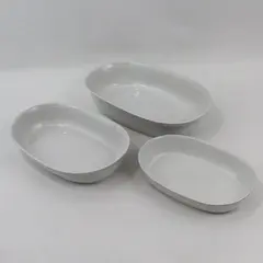 Lot of 3 White Ceramic Oblong Serving Dishes Platters 9 10.5 12.5"