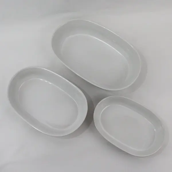 Lot of 3 White Ceramic Oblong Serving Dishes Platters 9 10.5 12.5"