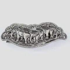 Vintage Ornate Silver Metal Multiple Elephants Hair Barrette, 4"x1.8" 