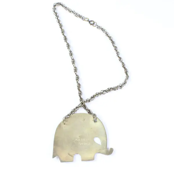 Vintage (1970's) Black/Gold Cloisonne Enamel Elephant Pendant Necklace, India 