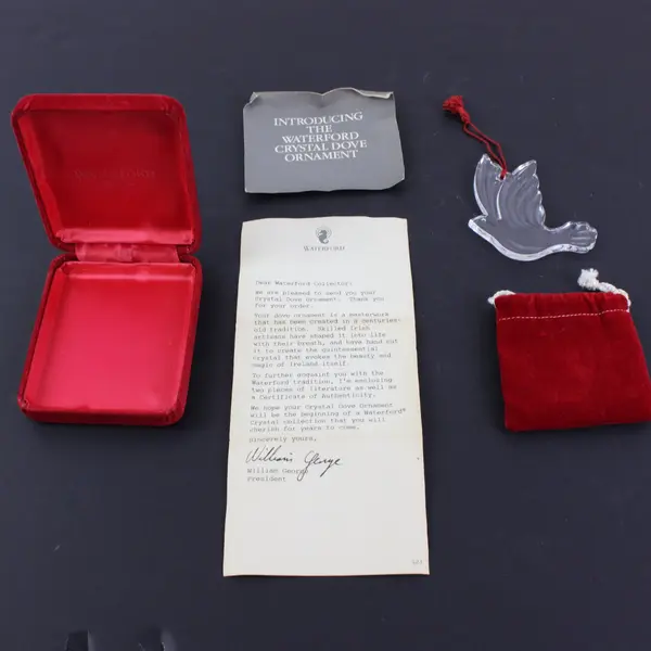 Waterford Crystal Christmas Dove Ornament with Felt Bag & Box 3" Tall