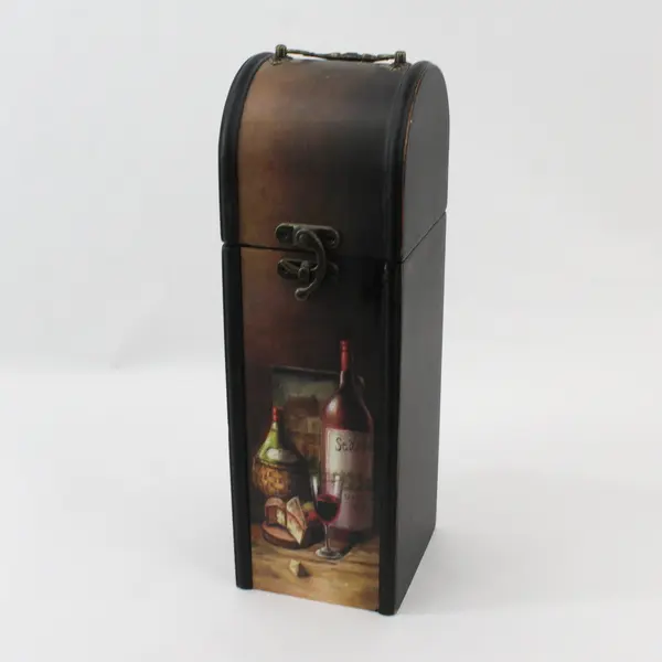 Single Bottle Wooden Wine Carrier Box Dark Brown Rustic Wine Storage 14x4.5 Inch