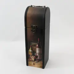 Single Bottle Wooden Wine Carrier Box Dark Brown Rustic Wine Storage 14x4.5 Inch