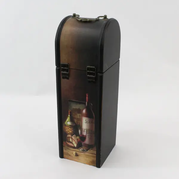 Single Bottle Wooden Wine Carrier Box Dark Brown Rustic Wine Storage 14x4.5 Inch