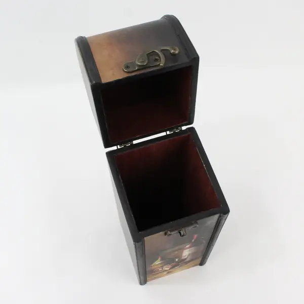 Single Bottle Wooden Wine Carrier Box Dark Brown Rustic Wine Storage 14x4.5 Inch