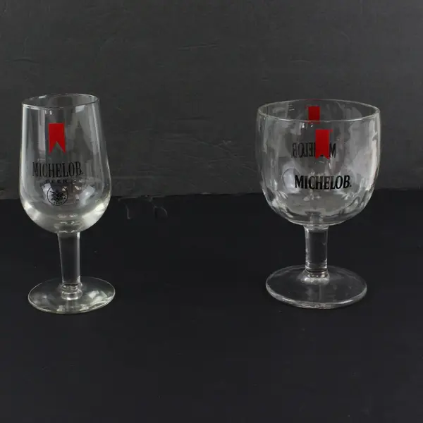 Lot of 2 Vintage Michelob Beer Drink Glasses Stemmed, Red Banner Logo 