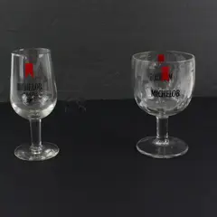 Lot of 2 Vintage Michelob Beer Drink Glasses Stemmed, Red Banner Logo 