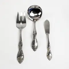 Set of 3 Oneida Galveston Stainless Steel Glossy Mixed Serving & Dining Utensils