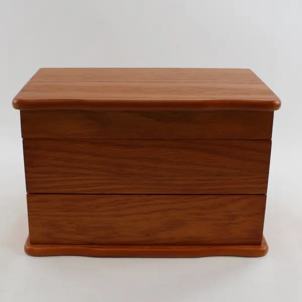 Honey Tone Wooden Jewelry Box Organizer Storage FLAWED
