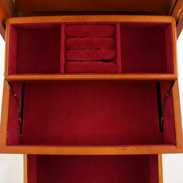 Honey Tone Wooden Jewelry Box Organizer Storage FLAWED