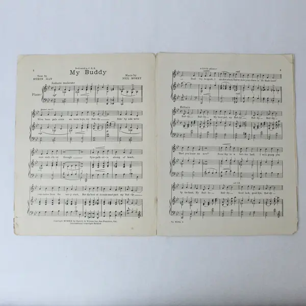 Antique 1919 Sheet Music "My Buddy" Neil Moret Byron Gay for Piano