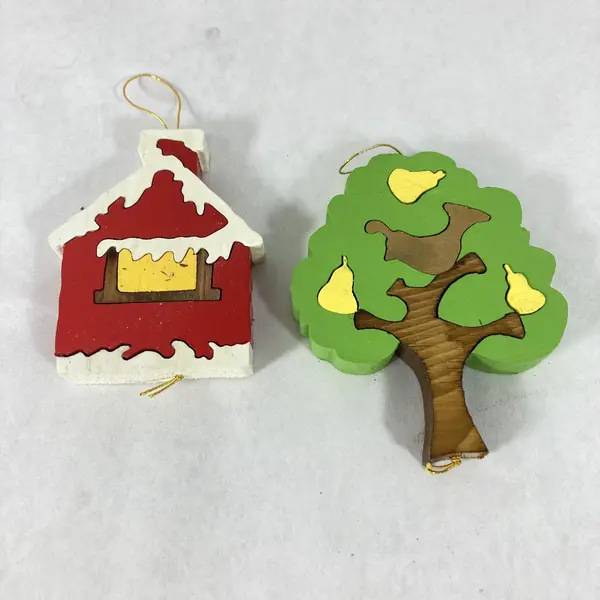 Set of 7 Assorted Handmade Wood Puzzle Christmas Ornaments Santa Tree Soldier