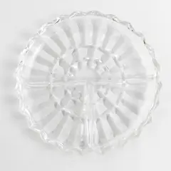Vintage Indiana Glass Lotus Blossom 7 Inch Round 3 Part Relish Dish Clear
