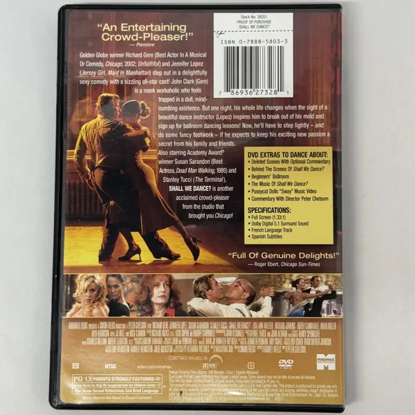 Shall We Dance DVD 2004 Richard Gere Jennifer Lopez and Susan Sarandon