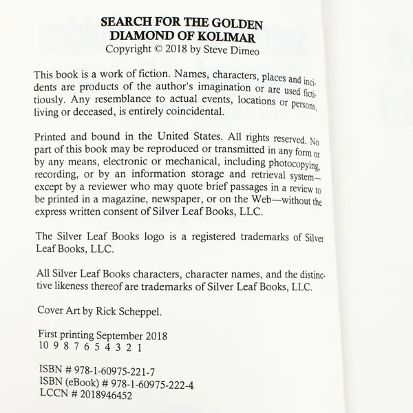 Search for the Golden Diamond of Kolimar by Steve Dimeo Nick Christmas Book PB