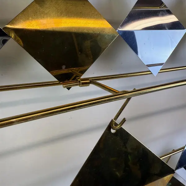 MCM 1970s 2 Piece C. Jere Kinetic Abstract Wall Sculpture Brass Chrome Signed