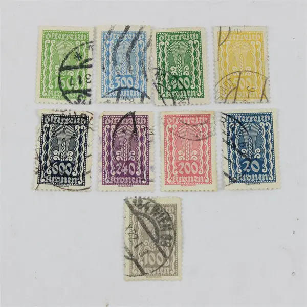 Lot of 9 Austria Hungary Heller Agriculture Stamps Used 1920s