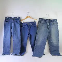 Lot of 3 Heavyweight Damaged Denim Jeans for Crafts Scraps Projects