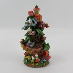 Musical And Lighted Easter Bunny Treehouse Figurine W/ Bunnies In Cars On Track 