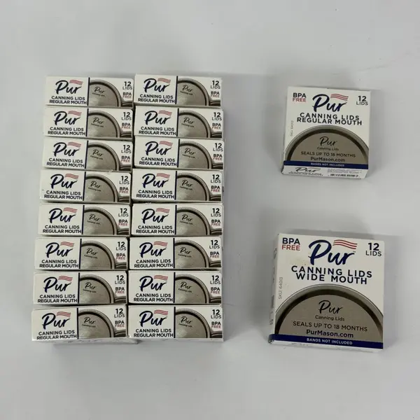 17 Boxes of 12 Pur Narrow Mouth Canning Lids Plus 1 Box of Wide Mouth