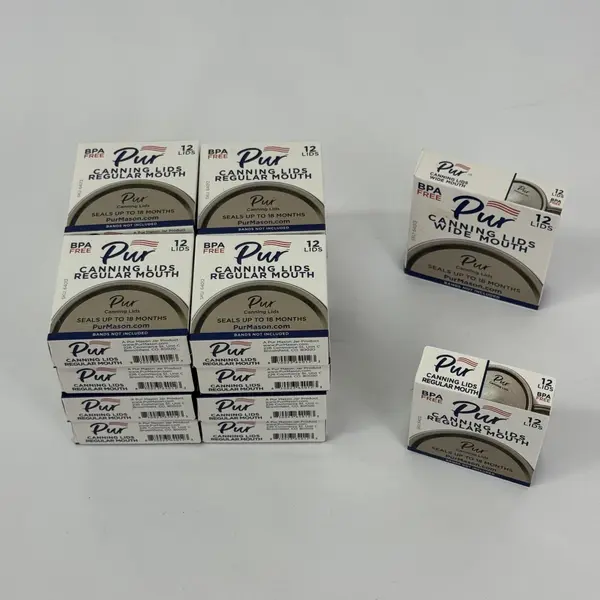 17 Boxes of 12 Pur Narrow Mouth Canning Lids Plus 1 Box of Wide Mouth