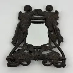 Victorian Brass Frame With Hinged Rear Foot Women Holding A Garland W A Mirror