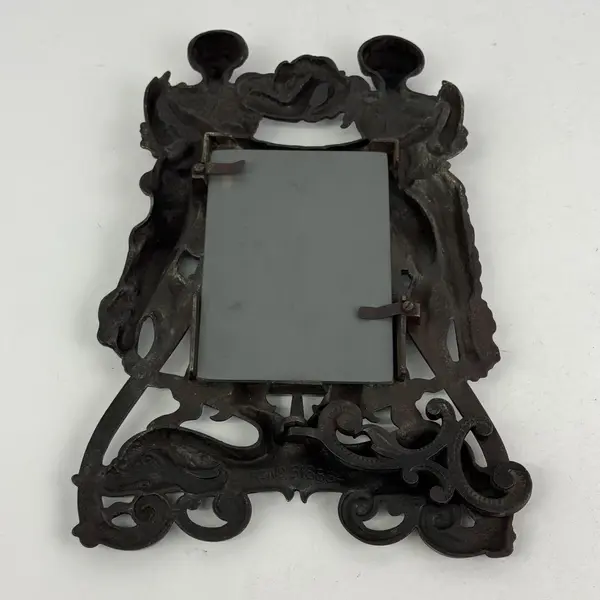 Victorian Brass Frame With Hinged Rear Foot Women Holding A Garland W A Mirror