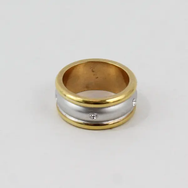 Gold Tone Ring With A Silver Tone Center Band With Rhinestones Size 5.75