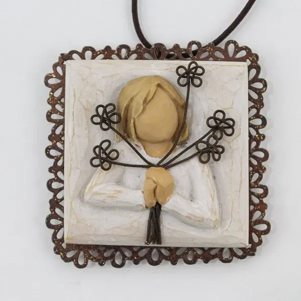 VTG Willow Tree Friendship Plaque Ornament Metal Trim Wire Flowers Demdaco