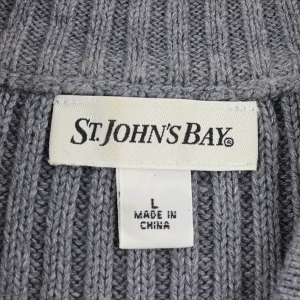 St John's Bay Men's Large 1/4 Zip Knit Pullover Black Gray White Stripe