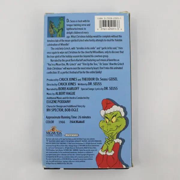Dr. Seuss' How the Grinch Stole Christmas VHS 1994 Narrated by Boris Karloff