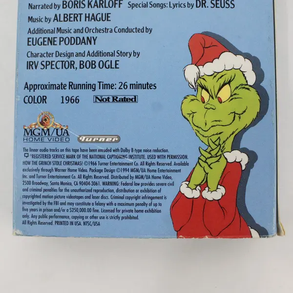Dr. Seuss' How the Grinch Stole Christmas VHS 1994 Narrated by Boris Karloff