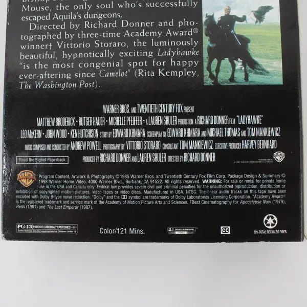 Ladyhawke VHS Tape 1985 #15870 Warner Bros. 