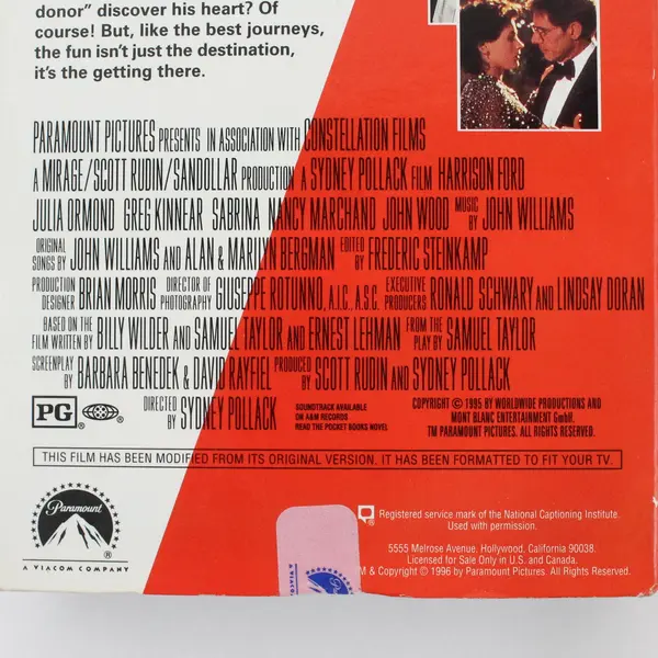 Sabrina VHS Tape 1995 Harrison Ford #33043
