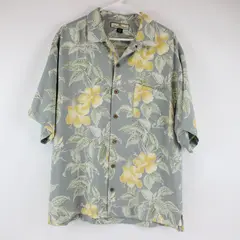 Tommy Bahama Men's L Gray Yellow Floral Hawaiian Button-Front Shirt