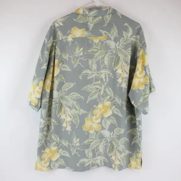 Tommy Bahama Men's L Gray Yellow Floral Hawaiian Button-Front Shirt
