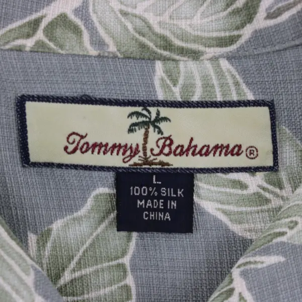 Tommy Bahama Men's L Gray Yellow Floral Hawaiian Button-Front Shirt